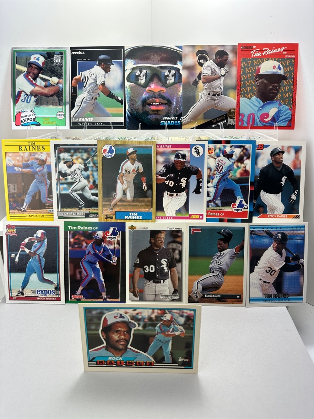Tim “Rock” Raines vintage lot of 17 (Expos, White Sox)